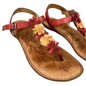 Born Leather Orange Yellow Floral T-Strap Comfort Sandals US 8, EU 39